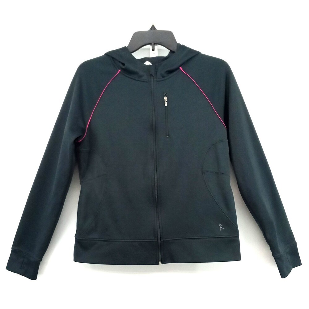 Danskin Now Jacket Womens Medium Gray Hoodie Full Zip Long Sleeve Thumbholes
